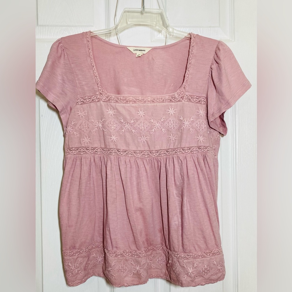 Pink Embroidered Women's Top,by Lucky Brand size small